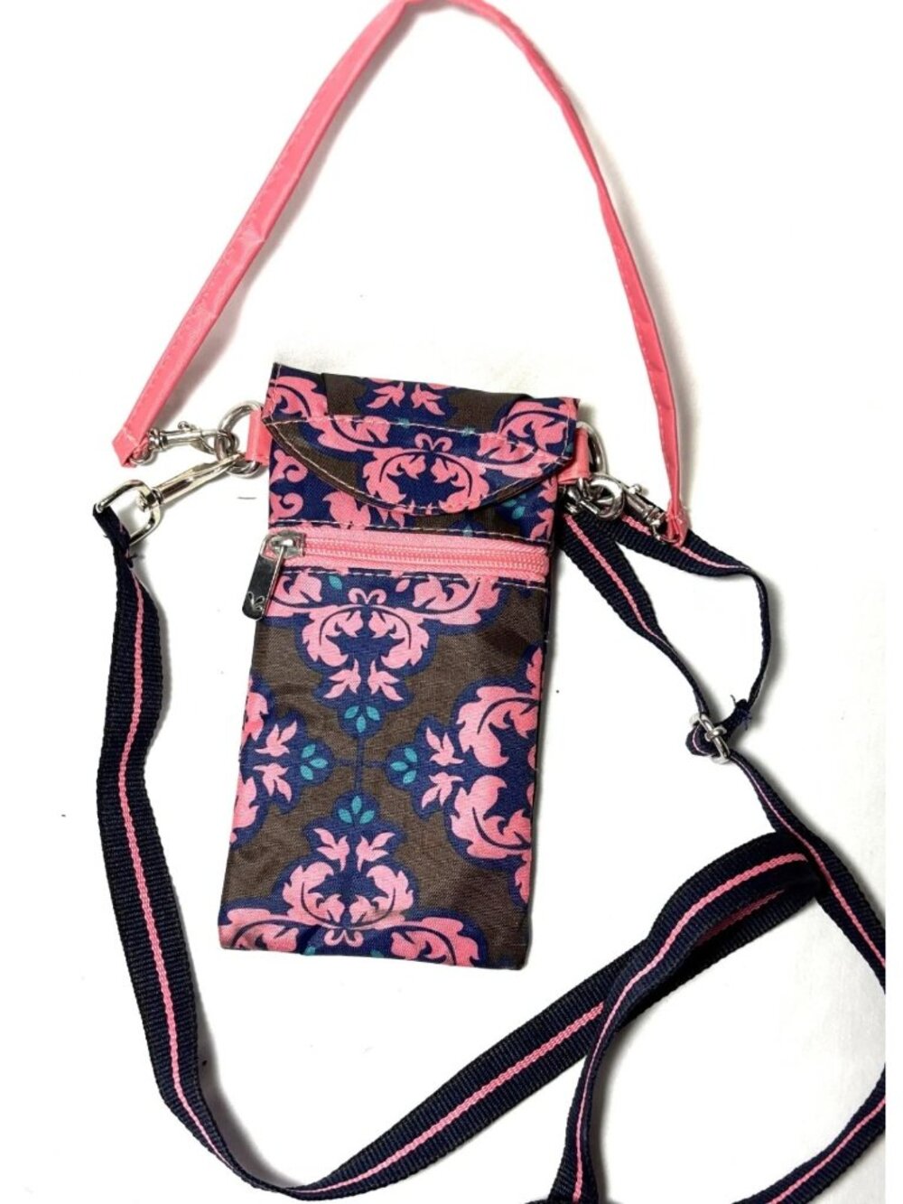 Pink & Brown Crossbody Card Holder Phone Wristlet by Color